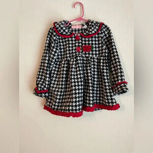 Kids Headquarters red, black, white fleece pea coat with red rose size 3T